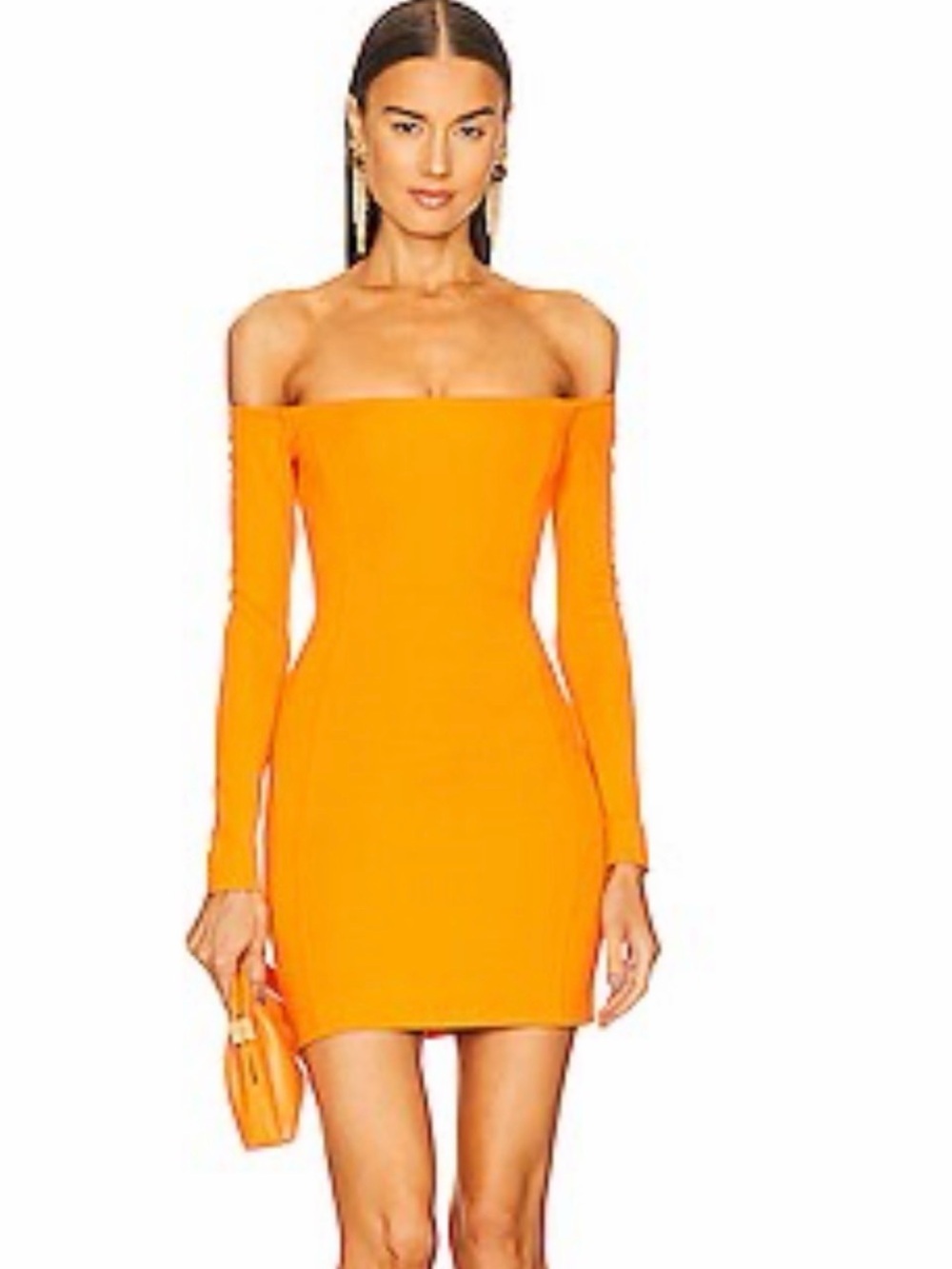 Michael Costello Orange Off-Shoulder Long Sleeve Bodycon Dress - Picture 10 of 11